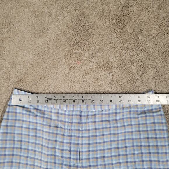 Ann Taylor 100% Silk Dress Pants Sz 10 Blue Gold Plaid Sateen Flat Front Lined - Picture 4 of 9